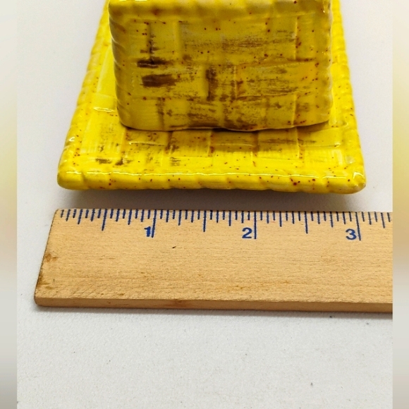 Vintage Ceramic Wicker Butter Dish Yellow With Fruit Accents Retro F-3 - Picture 5 of 8